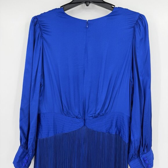 FARM Rio Blue Fringe Long Sleeve Maxi Dress Size XL Cocktail Party Semi Formal - Picture 12 of 16